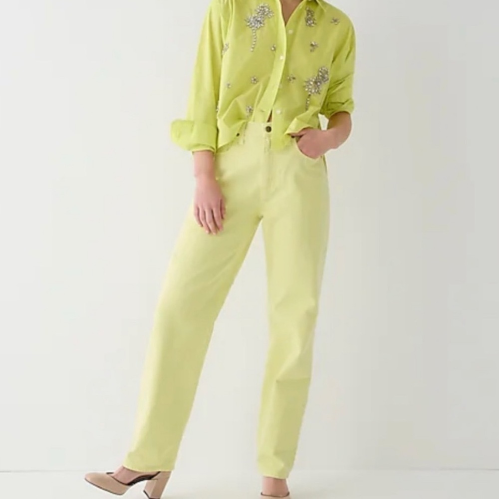 NWT J. Crew Mid Rise Slouchy Straight Dad Jean Yellow Dyed Garment Wide Leg 29